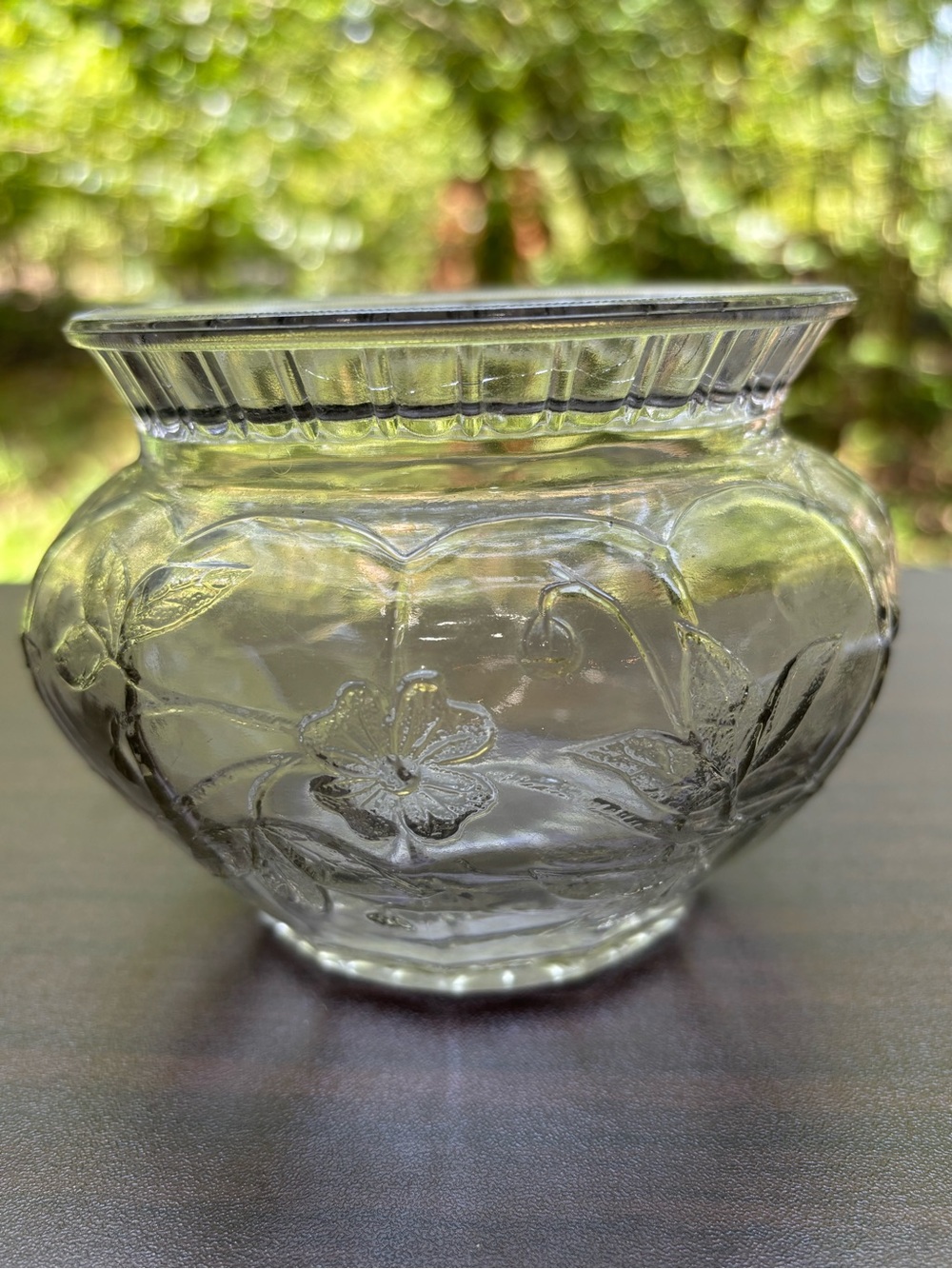 Clear Embossed Glass Flower Bowl/Vase